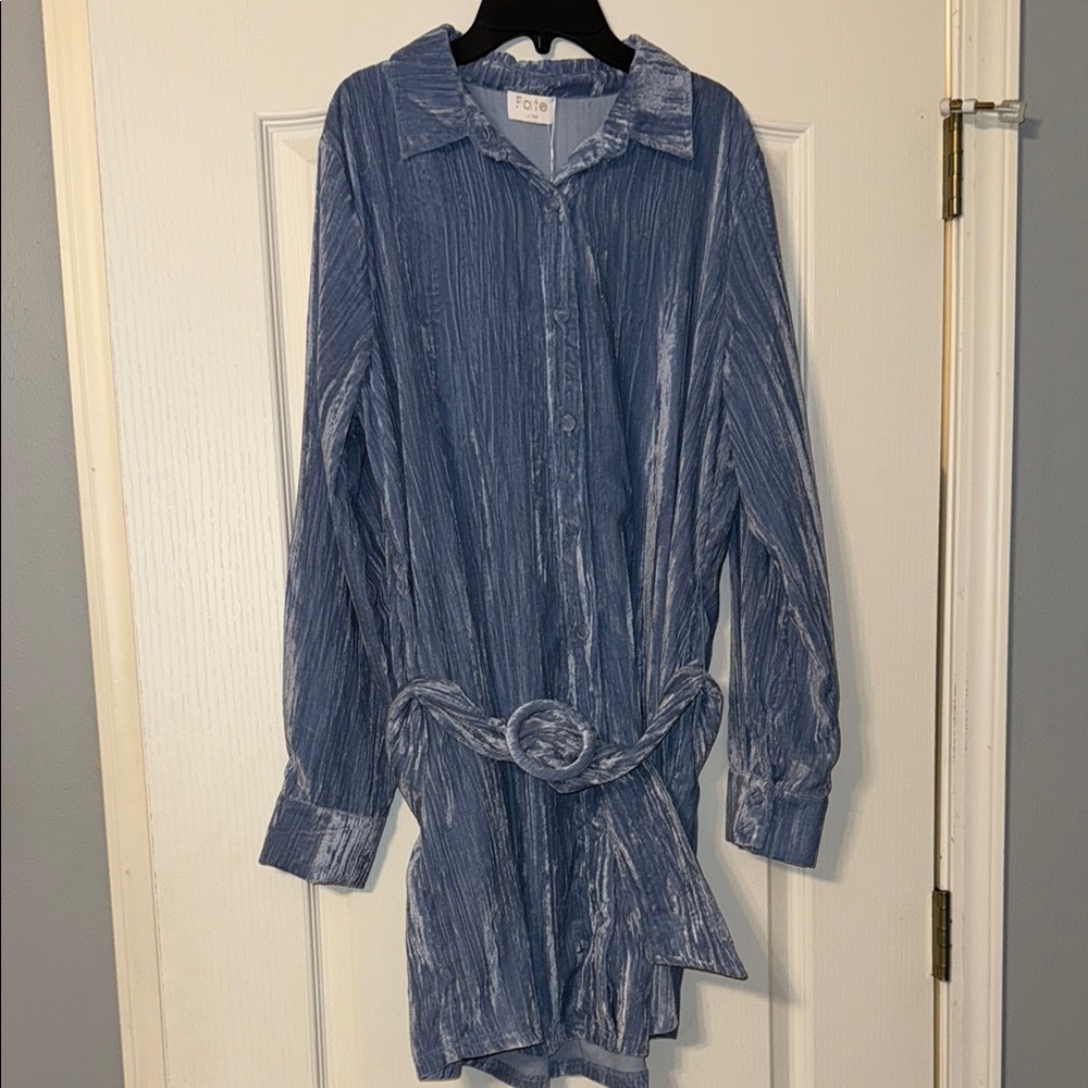 Blue Crushed Velvet Dress NWT Large